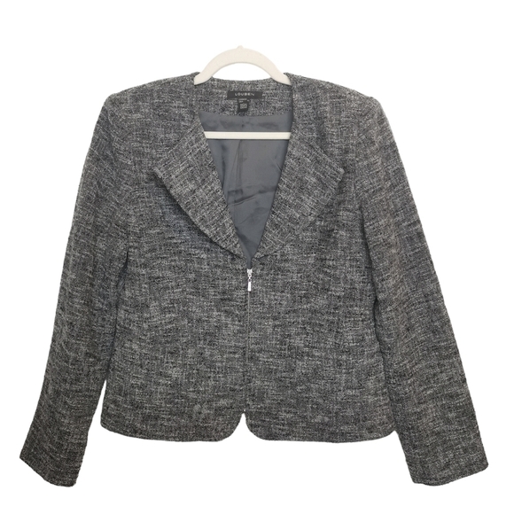 Louben Wool Tweed Blazer Gray Textured Zip Jacket Classic Minimalist Workwear - Picture 1 of 8